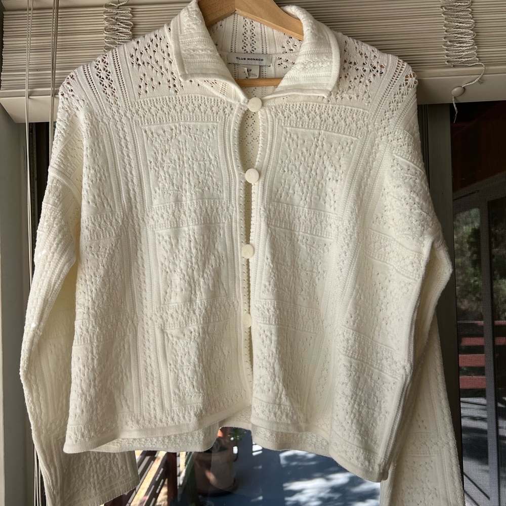 Club Monaco Pointelle Crop Cardigan Sweater